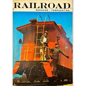 Railroad Magazine Cover Page "Red Caboose with Engineers" Vintage Cover 1957